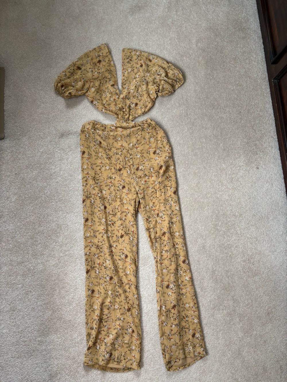 Sabo Skirt Mustard Floral Wide-Leg Jumpsuit with Puff Sleeves